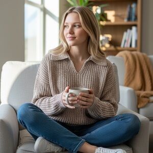 Talbots Haven luxury brand - muted pink V-Neck Sweater for Women. Beautiful!!